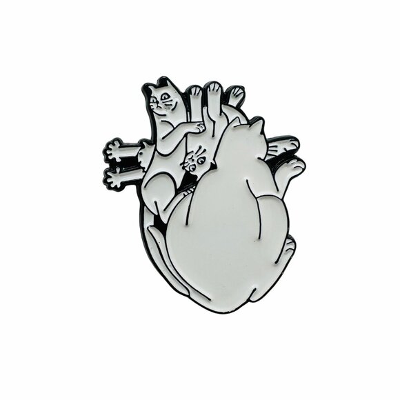 ⭐Cat Pins Enamel Lapel Dark Punk White Black Lover Cat Heart Animals Broch Punk - Picture 4 of 6